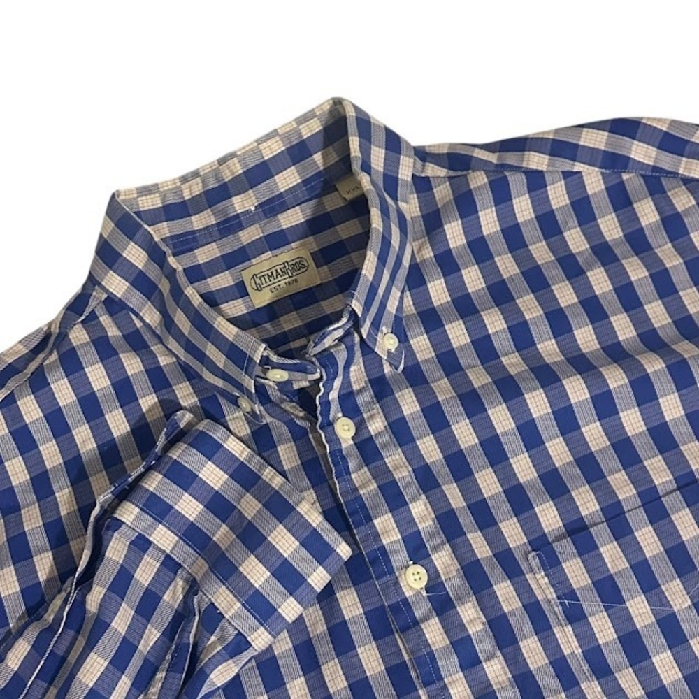 Vintage Gitman Bros Blue Orange Check Long Sleeve Button‎ Dress Shirt Mens XXL